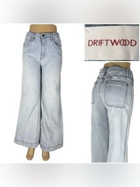 Driftwood 29 X 32 Martha Wide Leg Jeans Light Wash Stretch High Waist Pockets